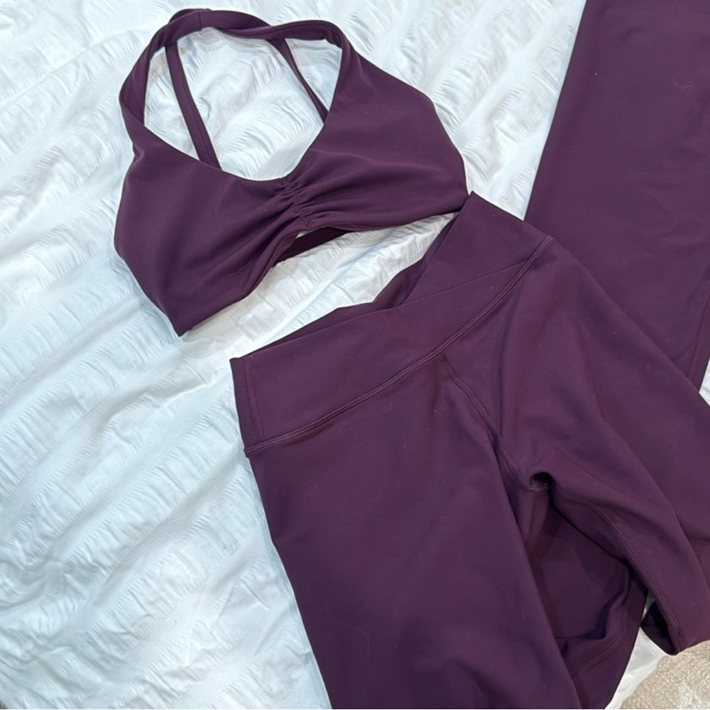 White Fox Purple Workout Set Legging & Flare Set
